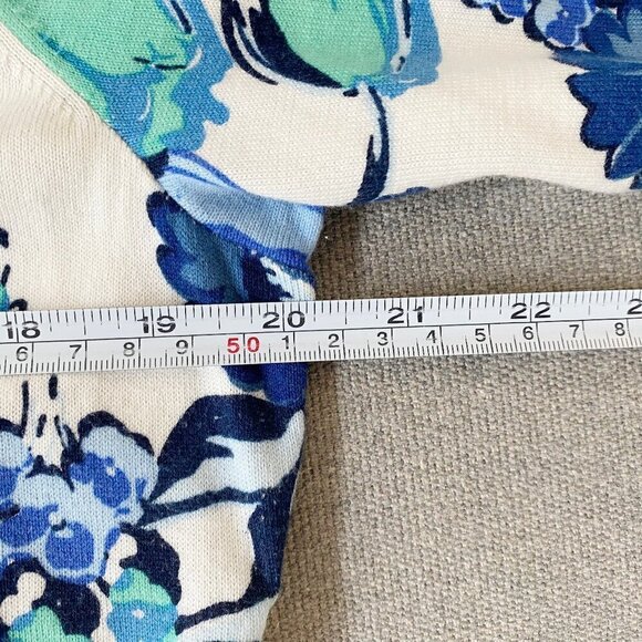 Talbots Womens Floral Knit Top Short Sleeve Preppy White Blue Green - Picture 8 of 9